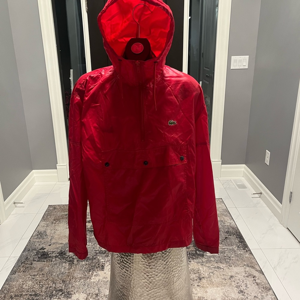 Vintage Lacoste best colour red size medium windbreaker hooded rare find💦💧fall